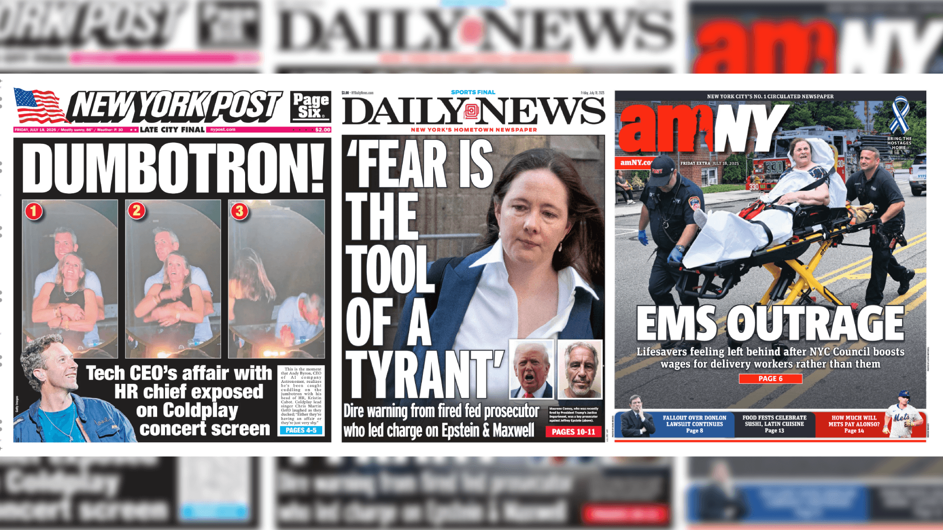 Front Pages for July 18th, 2025